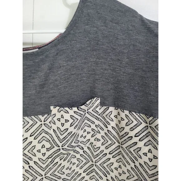 KNOX ROSE Women's SZ LG Short Sleeve Geometric Print Blouse Cream Gray - Picture 3 of 9